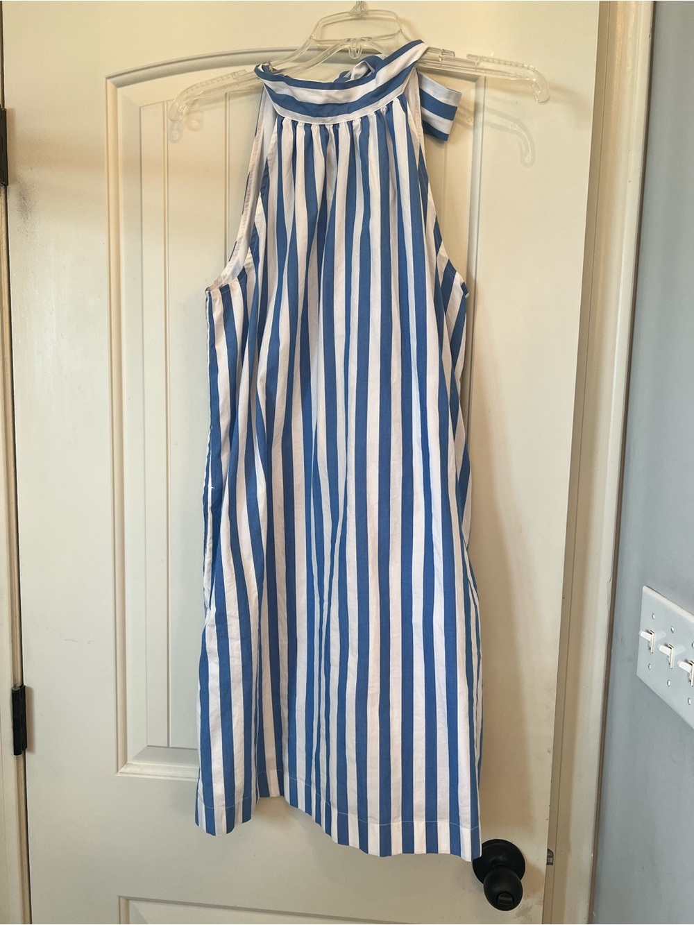 J. Crew Blue and White Striped Halter Dress